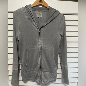 Chaser Vintage Acid Wash Grey Zip-Up Hoodie